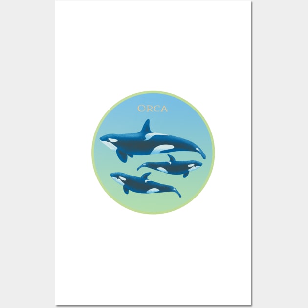 ORCA trio, Killer Whale, Dolphin - green blue Wall Art by LeanneTalbot